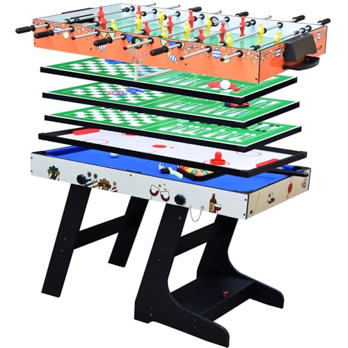 OYE 4FT 8 in 1 Zusammenklappbar multifunkniertes Tischspiel - Tischfußball(Tischkiker)/Tischtennis/Air Hockey/Billard-Tisch, MDF