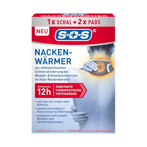 SOS Nackenwärmer (1 Schal + 2 Pads) – Effektive Schmerzlinderung mit 12 Stunden Tiefenwärme – Wärmeauflage gegen Schmerzen im Hals-& Nackenbereich oder Muskelverspannungen
