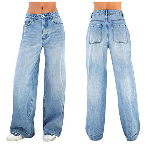 Baggy Jeans Damen-Jeanshose Weites Bein,High Waist Jeans Vintage Denim Hose Breites Bein Loose Hosen Schlupfjeans Straight Leg Freizeithose Weitem Knöchelhosen Weiblich Streetwear