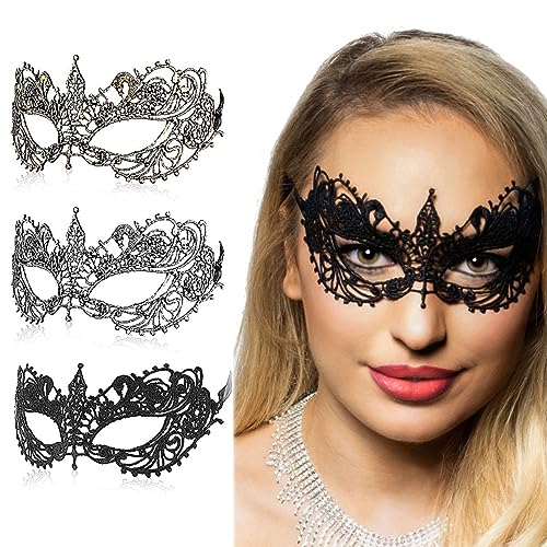 JOCXZI Damen Sexy Flexible Lace Masks Augenmaske für Ball Party Venezianische Maskerade Kostüm（3 Stück schwarz）