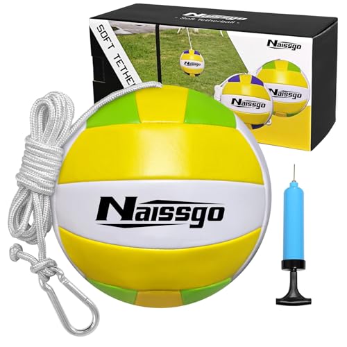 Naissgo Tetherball-Ball und Seil, weiches Tetherball-Set mit Metallhaken und Ballpumpe mit Nadel, ideal für Familie, Erwachsene, Hinterhof-Spiel, Outdoor-Spielen
