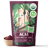 Acai Pulver Bio 100g - Gefriergetrocknet - Pure Organic Acai Berry Powder (Freeze-Dried) aus Brasilien, Getrocknet, Rohkost und Extrakt aus Pulp der Acai-Beeren Frucht. NaturaleBio