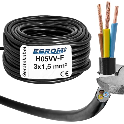Schlauchleitung Gerätekabel H05VV-F 3G1,5 mm² - 3x1,5 mm² - schwarz - 5/10 / 25/50 oder 100 Meter wählbar, Ihre Auswahl: 3x1,5 mm2 - Länge: 10 Meter