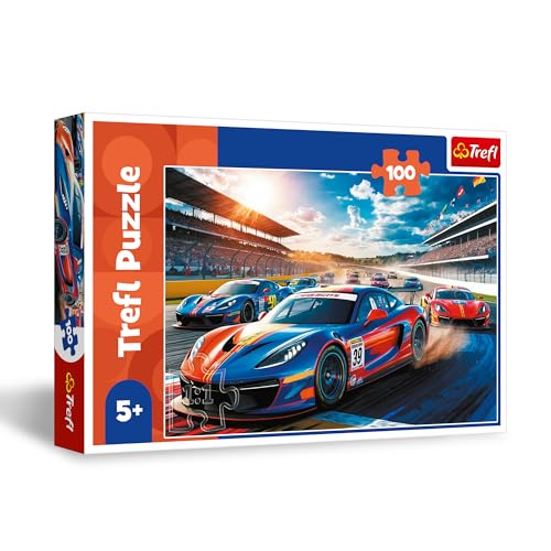 Trefl - Fast Racer - Puzzle 100 Teile - Puzzle mit Fahrzeugen, kreative Unterhaltung, Spaß für Kinder ab 5 Jahren