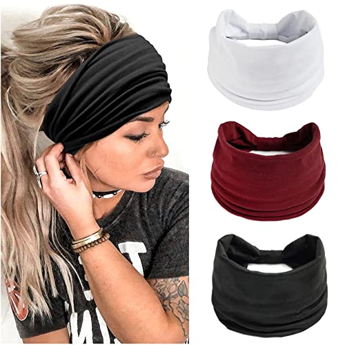 Damen-Haarbänder,Breite Haarbänder,Boho-Blumendruck Knoten Elastische Haarbänder Yoga-Bandanas,Laufstirnbänder für Frauen