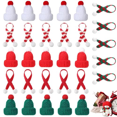 ARROMI 30 Stück Kleine Weihnachtsmützen, Weihnachtsmütze, Nikolausmütze, Mini Weihnachtsmütze Und Schal Set, Für Tischdekoration, Schneemann, Dekoration, Geschenk, Dekoration, Party ﻿