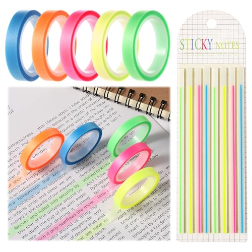 5 Rollen Highlight Strips and 1 Packung Lange Haftstreifen Abnehmbare Fluoreszierende Farbige Tags Farbiges Transparentes Klebeband Transparente Notizzettel Textmarker-klebeband Für Lehrer Schüler