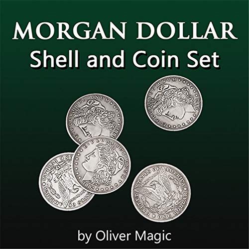 ZQION Morgan Dollar Muschel und Münze Set (5 Coins + 1 Head Shell + 1 Tail Shell) Zaubertricks Münzen Gimmick Magic Illusions Coin Requisiten