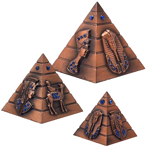 Guador Bronze Pyramide Modell, 3 Stück/Set Figur Modell ägyptische Pyramide Statue aus Bronze Vintage Skulptur Büro Ornament Souvenir Geschenk (Kupfer)