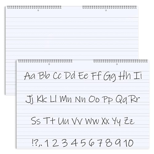 Humyoun 2 Pcs Chart Tablet 24 x 16 Inch 1-1/2 Inch Ruled Paper Notebook with Dotted Midline 25 Sheets Top Spiral Bind Writing Journal for Kids School Kindergarten Alphabet Number Handwriting Practice