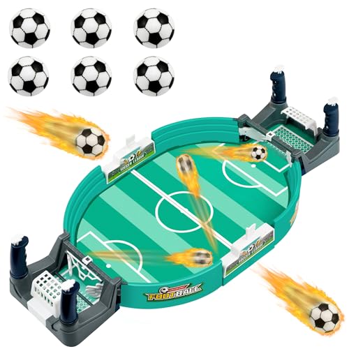 Tischkicker, Mini Tischfussball Spiele, Interaktive Tischfußballspiel mit 6 Fußbälle, Tragbarer Leichter Tischfußball, Party Tischfußball, Eltern Kind Brettspiele, Geschenke für ab 4 Jahre [Grün-Grau]