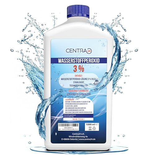 Centra24 Wasserstoffperoxid 3% 1000ml - Immer Frisch - Made in Germany, stabilisiert - mit Entgasungsverschluss, Labor, Experiment, Bleichen