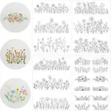 BUKYCAT 4 Blatt, 21 Stück Stickvorlagen Wasserlöslich, Stickvlies Wasserlöslich Mit Blumenmustern, Selbstklebende Stickvorlage, Sticken Für Anfänger, für DIY HandnäHliebhaber Stickerei