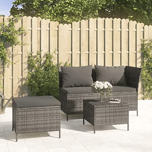 ARKEM 3-TLG. Garten-Lounge-Set mit Kissen Lounge GartenmöBel Set Gartenlounge Outdoor Garten Lounge Balkon MöBel Set Grau Poly Rattan - 319693