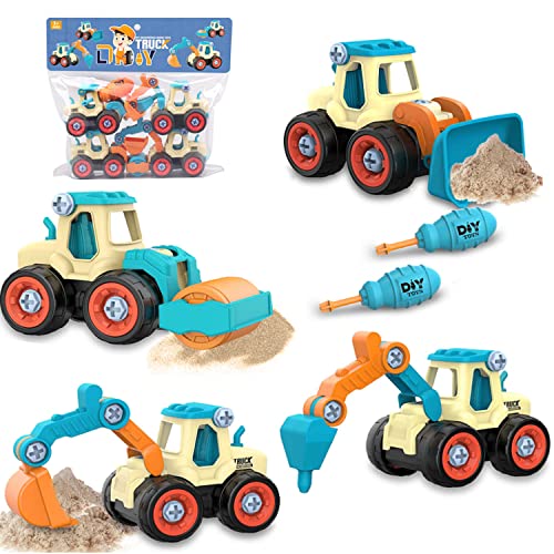 LiRiQi Sandkasten Sandspielzeug Engineering Bagger Set, Klein Baufahrzeuge, DIY Lernspielzeug Geschenk für Kinder Jungen Mädchen 3 4 5 6 Jahre