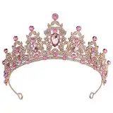 Rosa Strasssteine Mädchen Kristall Tiara Hochzeit Braut Frauen Prinzessin Stirnband Krone Haarschmuck für Geburtstag Party Festzug Abschlussball Königin Kostüm Bühnenauftritte