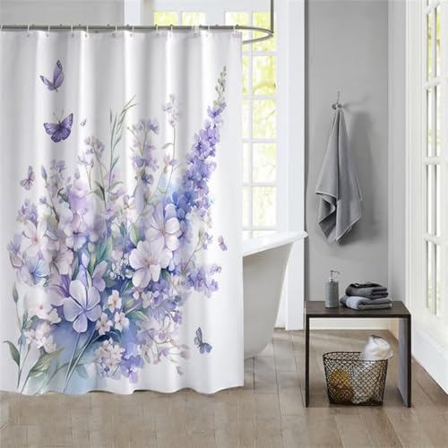 Duschvorhang Purple 100x180cm Beschwerter Saum Wasserdicht Duschvorhänge Waschbar Stoff Shower Curtains Mit Ösen Duschvorhangringe Faltbarer Bad Curtain Badewanne Badezimmer Vorhang Gardinen 1120