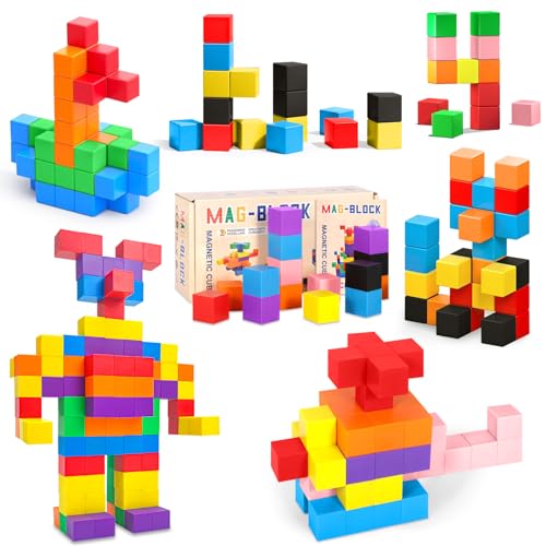 AQXONG 64Pcs Magnetische Bausteine Spielzeug, Magnetisches Bauspielzeug, Puzzle Baustein, Magnetisches Konstruktions Spielzeug für Kinder, Geeignet für Jungen und Mädchen ab 3 Jahren