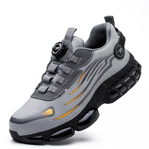 GemChve Arbeitsschuhe Sicherheitsschuhe Herren Damen Stahlkappen Anti-Smashing Leicht Sportlich Atmungsaktiv Selbsthemmend Schnellverschluss Mode Schutzschuhe Grey 41 EU