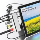 Surface Pro 9 10 11 Docking Station,Surface Pro 9 Zubehör mit 4K HDMI,USB-C Thunderbolt 4(8K-Video+40G Daten+100W Aufladen),USB 3.0,SD/TF Kartenleser,3,5mm-Audio,dreifaches Display für Surface Pro 9