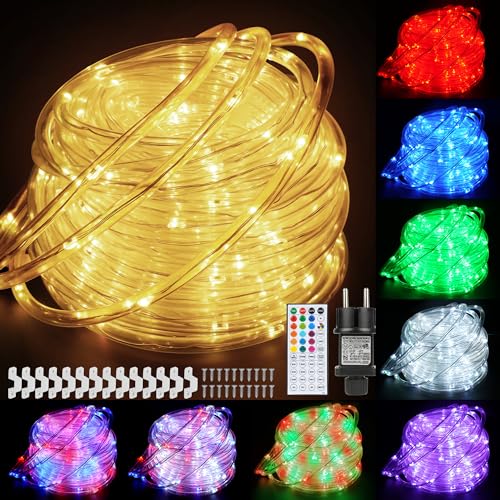 StarryEver 10M LED Schlauch Lichterkette Außen, 100er LED Lichtschlauch Außen IP68, 16 Farben Lichterkette Innen Strombetrieben,Patio Lichterschlauch Strom mit Fernbedienung für Garten Balkon Hochzeit