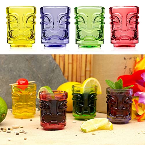 CKB LTD Farbige Tiki Bar Schnapsgläser 45 ml 4 Stück Drinking Shooters Neuheit kleine Spirituosen Trinkgläser - ideal für Hawaii-Party Farbiges Glas 45 ml