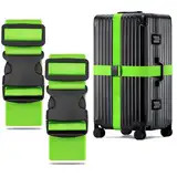 WISYOK Koffergurt 2 Stück, Kofferband Gurt Auffällig, Erweiterte Koffergurte Maximal 250cm, Sicher Kofferbänder, Robuster Koffer Gurtband, Luggage Strap für Reisen und Flugreise (Grün)