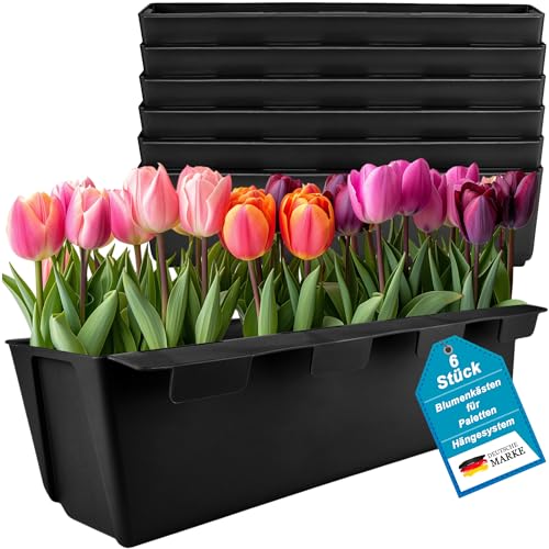 My-goodbuy24 Pflanzkasten für Paletten - 6er Set Einsatz Kunststoff - Blumenkästen Einsatz für Europlatten Deko Garten Pflanzschale Stecksystem - MEHRWEG