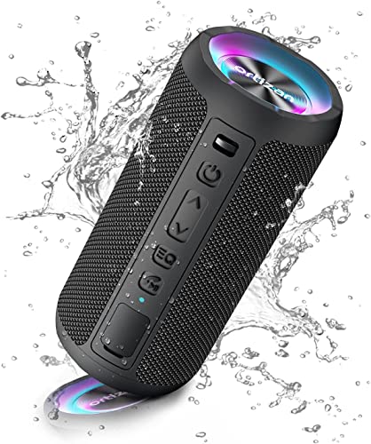 Ortizan Bluetooth Lautsprecher mit Licht, Musikbox Tragbarer Bluetooth Box mit IPX7 wasserdicht, Dualen Bass-Treibern, 30h Akku, Freisprechfunktion für Phone, Draußen, Beidhändig Schwarz