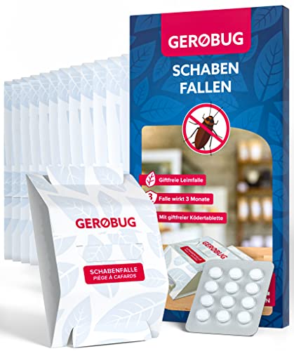 GEROBUG Profi Schabenfalle 12 STK. inkl. Ködertabletten zur Befallsermittlung von Schaben in Allen Wohnräumen - Inkl. Ebook mit Tipps zur Schaben-Bekämpfung