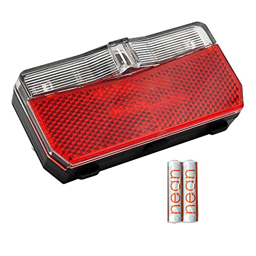 nean LED Fahrrad Batterie Rückleuchte, Outdoor Fahrradlicht mit Reflektor und StVZO-Zulassung, Lampe inkl. Batterien, Rückstrahler mit Reflektor, Rücklicht, batteriebetrieb, 5 Candela, rot