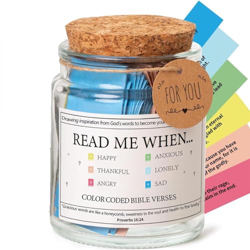 Bible Verses in a Jar,Glass Scripture Prayer Jar with Coloring Bible Verse,Christian Gifts Church Biblical Faith Based Valentines Gift,Read Me When Bible Verses Jar for Emotions and Feelings (1PC)