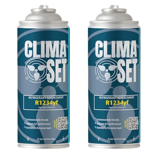 ClimaSet R1234yf Kältemittel Ersatzgas - Kühlmittel Klima Auto - Gasflasche 2x170 g - Auto Klimaanlage Nachfüllset - Klimaanlage Wohnmobil - ECO - Klimaanlage Refill Dose