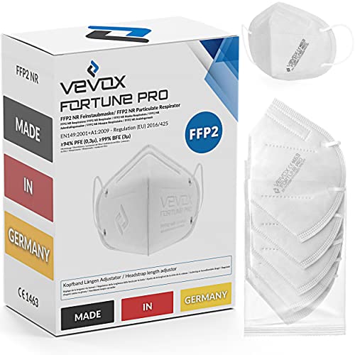 VEVOX® FFP2 Masken CE zertifiziert aus Deutschland - 10, 20, 50 Stk. - Farbe wählbar - 100% MADE IN GERMANY - Mundschutz FFP2 Maske Weiß - CE geprüft nach EN149:2001+A1:2009 - à 5 Stk. verpackt