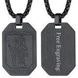 FaithHeart Saint Christophorus Amulett für Herren Damen, Kette mit Schwarzer Hundemarke Anhänger, Personalisierter Amulett Accessoires für das Fahrer Reisende