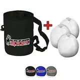 ALPIDEX Chalkbag inklusive 3 x Chalk Ball 35 g Kletterkreide Bouldern Klettern Fitness Gym Turnen Gewichtheben, Farbe:Black Rock