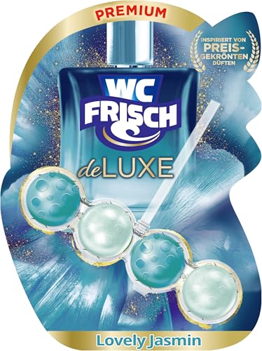 WC Frisch DeLuxe Lovely Jasmin (50 g), WC-Reiniger mit zartem Jasminduft, Duftsteine mit Parfümperlen für einen Parfüm-Boost bei jeder Spülung