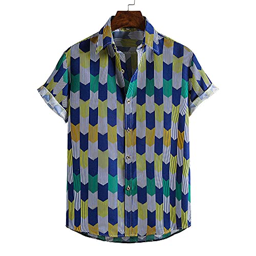 VISIONO Hawaiihemd Herren Kurzarm,Sommer-Persönlichkeit Herren-Hawaii-Hemden Am Meer Gestreifte Geometrie Shirt-Druck Funky Kurzarm Casual Beach Button Up Top Für Festival, Party, Urlaub, M