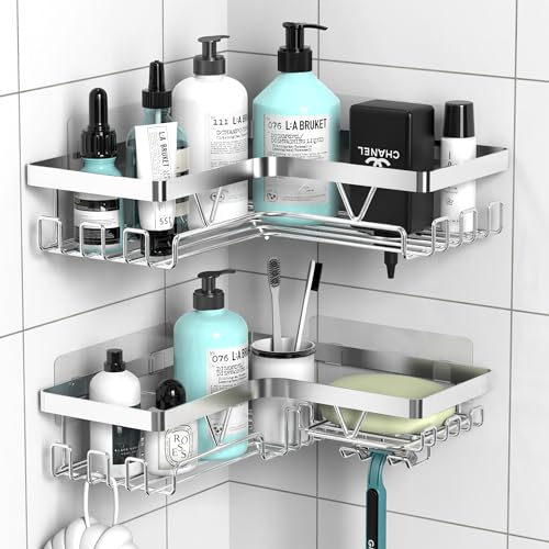 Kegii Duschablage Ecke, Duschregal ohne Bohren Edelstahl, Badezimmer Regal, Shampoo Halterung für Dusche