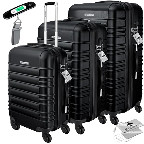 KESSER® 3tlg. Hartschalenkofferset Hartschalenkoffer Reisekoffer Set Reisekofferset Trolley Koffer Inkl. Kofferwaage + Gepäckanhänger Rollkoffer Schloss 4 Rollen ABS-Hartschale Teleskopgriff M-L-XL