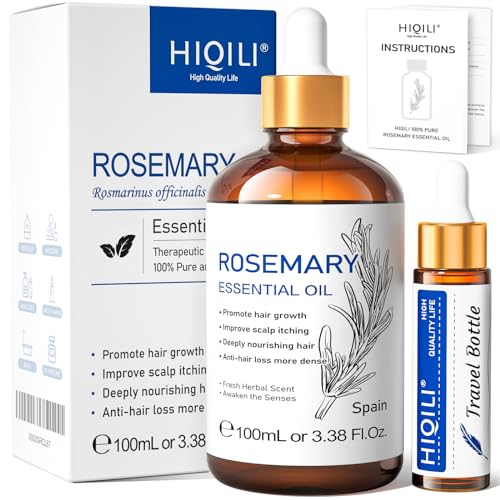 HIQILI Rosmarinöl Haare 100ML, 100% Rein Naturreines Rosmarin Öl Ätherisches Rosmarinöl für Kopfhaut, Haare, Hautpflege, Aromatherapie