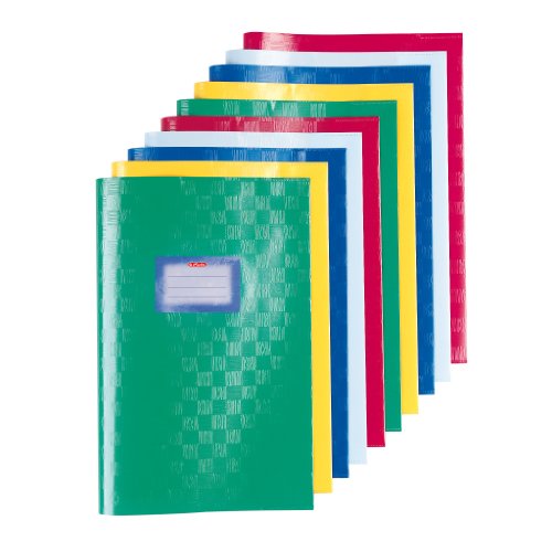 Herlitz 5204003 10er Packung Hefthüllen, A4, PP, Baststruktur, 100 my, farbig sortiert