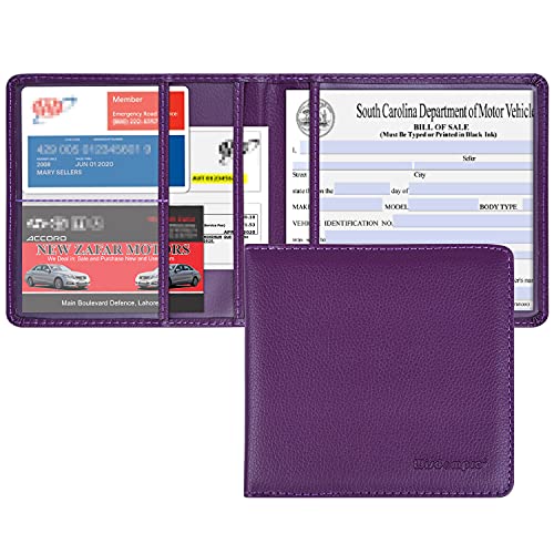 wisdompro Kleiner Halter für Kfz-Registrierung und Versicherungsdokumente – Premium PU-Leder Fahrzeug Handschuhfach Papierkram Brieftasche Fall Organizer für Ausweis, Führerschein,