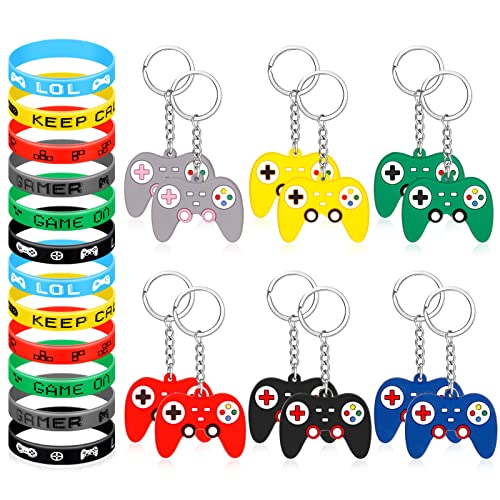 Dacitiery 24 Stück Spiel Spielarmbänder Kinder und Silikon Controller Schlüsselanhänger Kinder Set,Videospiel Controller Schlüsselbund Schlüsselringe für Videospiel-Themen Partyzubehör