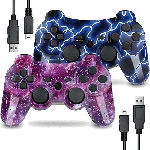 AUFGLO Gaming Controller für PS3, Wireless Move/Motion Controller Gamepad mit verbessertem Joystick Kompatibel mit Play Station - 3 (Blauer Blitz und roter Sternenhimmel)