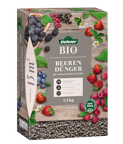 Dehner Bio Beerendünger, hochwertiger Dünger für Beerenpflanzen, organischer NPK-Dünger, mit Spurennährstoffen, ökologisch wertvoll, natürliche Langzeitwirkung, 1.5 kg, für ca. 15 qm