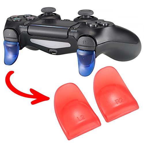 eXtremeRate 2 Paar Trigger für ps4 Taste L2 R2 Knöpfe Buttons Schultertasten Set Kit Ersatzteile Zubehör kompatibel mit ps4 JDM-001 JDM-011 JDM-040 JDM-050 JDM-055 Controller(Blau-Rot)