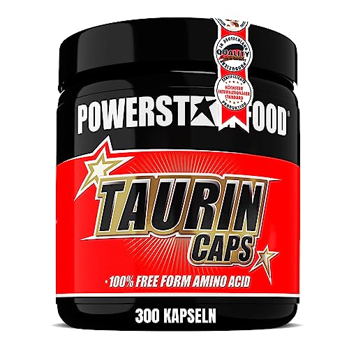 Powerstar TAURIN CAPS | 300 Kapseln HOCHDOSIERT mit 3400mg reinem Taurin pro Portion | Angereichert mit Cofaktor Vitamin B6 | Rohstoffe in Pharmaqualität | Vegetarisch | Deutsche Herstellung