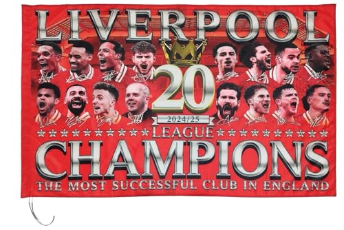 Liverpool Champions Flagge, groß, 20 Mal, 151 x 97 cm, 2024–2025