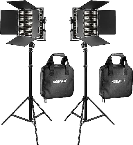 NEEWER 660 LED Videolicht Panel 2 Set mit Stativ: (2) Bi Farbe CRI96+ LED Videoleuchte Fotolicht mit Barndoor, (2) 75" Lichtstativ für Fotografie Licht Video Studio Dauerlicht Filmlicht (Schwarz)